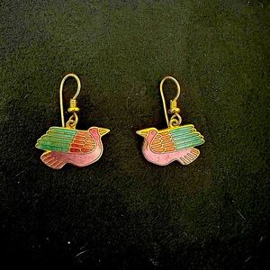 Laurel Burch Pink and Green Whimsical Bird Earrings